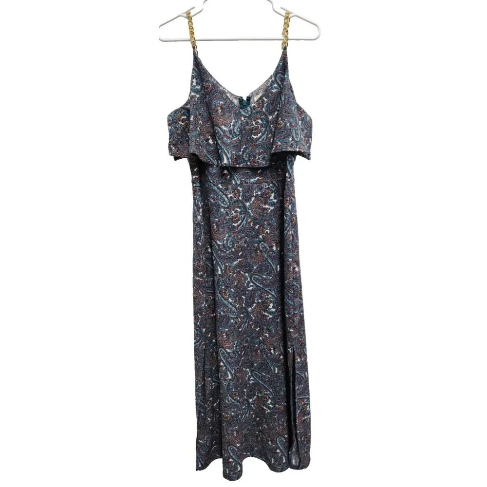 Michael Michael‎ Kors Womens Maxi Dress Petite Medium BOHO Paisley Chain Strap